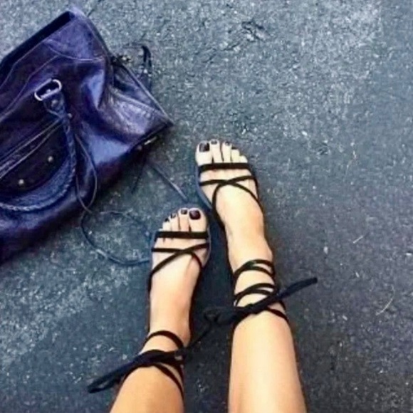 RAYE Shoes - RAYE Black Suede Gladiator Sandals Wrap Ankle Ties Revolve Boho ~ Size 8.5